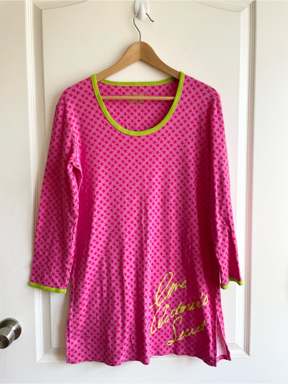 Vintage Y2K Victoria’s Secret Pink Neon Star Print Sleep Dress Size Small Lounge